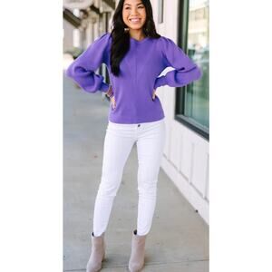BOUTIQUE Seek Happiness Lavender Purple Ribbed Puff Sleeve Sweater Medium